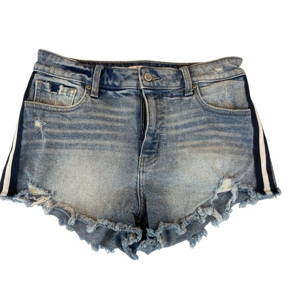 Hazel Eunina Womens Lulu High Rise Cut Off Shortie Raw Hem Cotton Blue SZ Medium - Picture 1 of 10